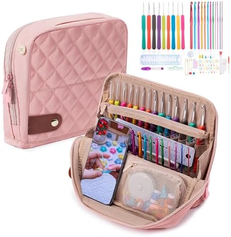 82Pcs Crochet Hook Set with Storage Case - Stand Up Crochet Hook Case with 20 Size Crochet Hooks & needles, Crochet Accessories - Crochet Needles Set for Crochet Lovers, Crochet Kit for Beginners