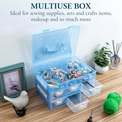 MyGift Sky Blue Craft Storage Organizer Case, 24 Compartments & 6 Drawers