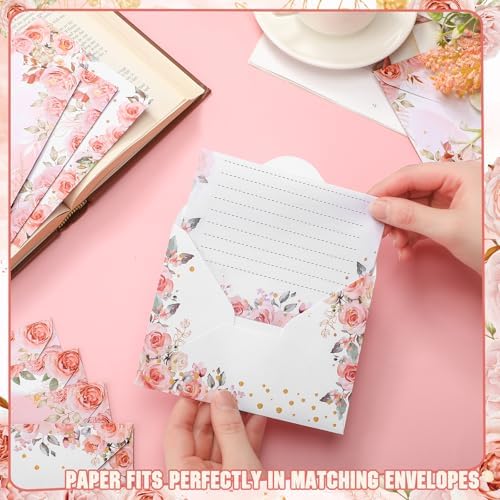 TaoBary 160 Pcs Pink Floral Stationery Paper and Envelopes Set 5.5 x 8.25''
