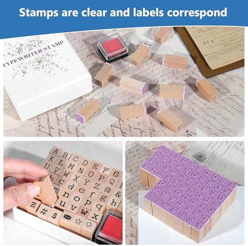 CraftyManor 61 PCS Small Letter Stamps and Ink Pad for Crafting, Clay Alphabet Wooden Rubber Stamp Kit, DIY Craft Scrapbook Supplies for Card Making (Small-63PCS)
