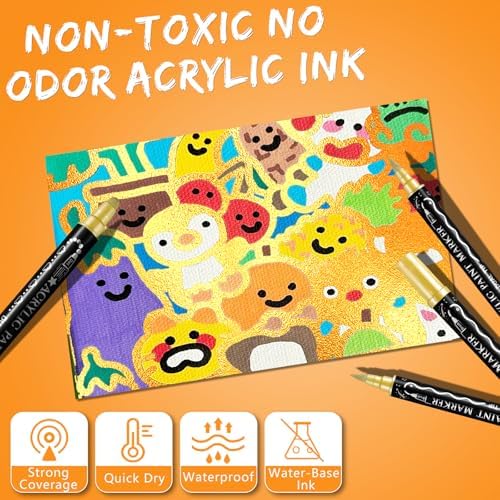 Droaful Acrylic Paint Pens Markers, 72 Pc Dual Tips Metallic Paint Markers