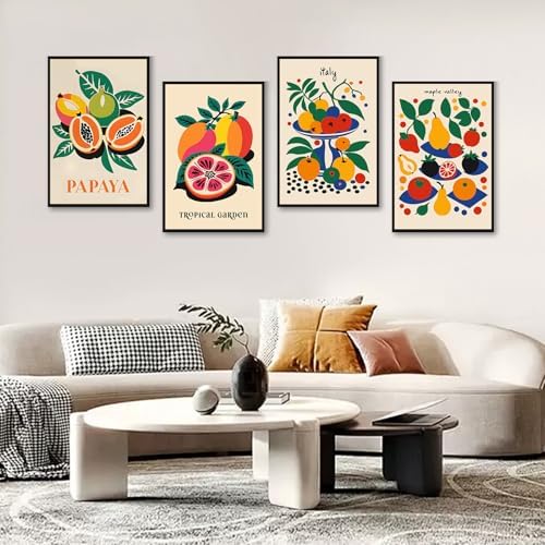 4 Pack Framed Paint by Numbers Kit for Adults, Tropical Fruit, 8 x 12 Inch | DIY Acrylic Painting by Numbers for Beginners, with Wooden Easel, Kitchen Home Wall Decor, Stress Relief Craft Gift