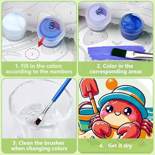 Reivworl Crab Paint by Numbers Kit for Kids with Frame 8×8 inch