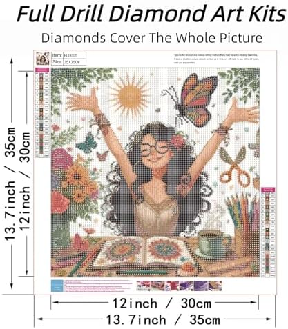 Painting Girl Diamond Art Kits for Adults, DIY Diamond Painting Kits Round Diamond Dots for Adults, 5D Full Drill Painting Kit Art and Crafts for Adult Home Wall Decor 14 X 14inch