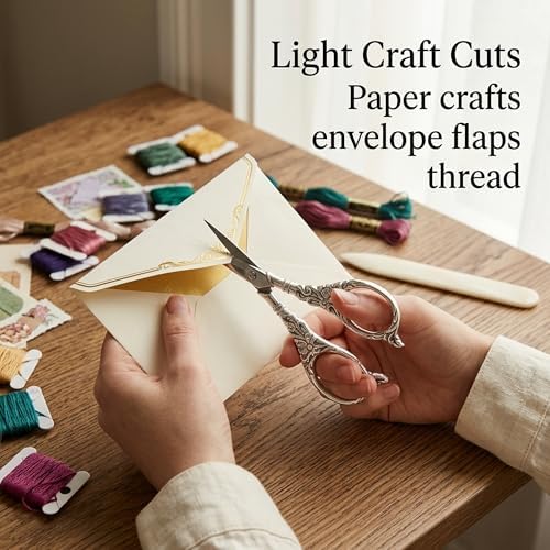 BIHRTC Vintage European Style Scissors Stainless Steel for Cross Stitch Cutting Embroidery Sewing Handcraft Craft Art Work DIY Tool(Silver) (Pack of 3)