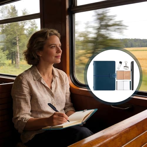 Thenshop Leather Travel Notebook 3 Inserts,Blue,Passport Size