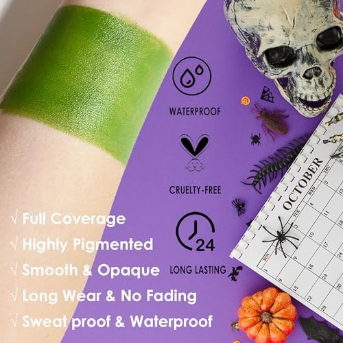 SUNNYVALE Halloween Green Face Body Paint Stick, Light Green Eye Black for Sports, Lime Foundation for Goblin Hulk Shrek Gamora Wicked Witch Hunting Camo Cosplay Costume Makeup