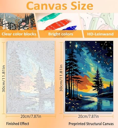 3 Pack Framed Paint by Numbers for Adult with Wooden Easel (8x12 inch) | Starry Sky Paint by Number on Canvas Oil Painting Kit with Brushes, Easy Adults' Paint-by-Number Kits for Home Wall Decor