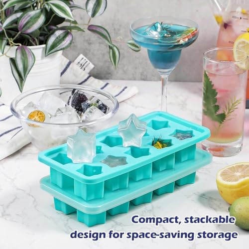 Webake Star Ice Cube Tray with Lid, 2 Packs Silicone Star Ice Molds for Freezer, Reusable Ice Cube Trays for Cocktails, Whiskey & Chilled Drinks