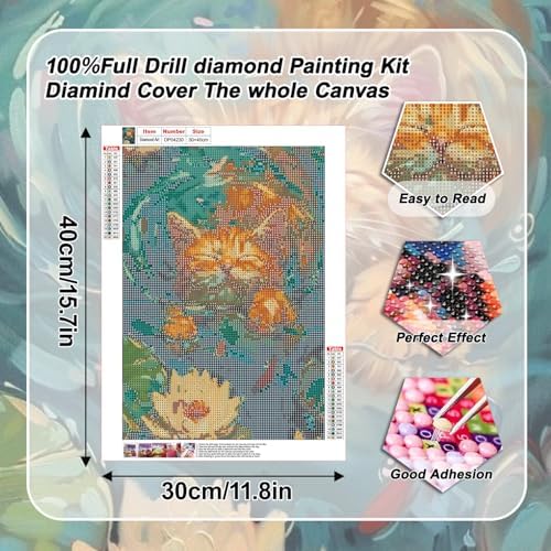 VeGuude Diamond Art Kits for Adults, Full Drill Van Cute Cat Diamond Painting Kits for Beginners, DIY Full Rhinestone 5D Diamond dots (Gemstone Craft), Home Wall Decoration (12x16 inch)