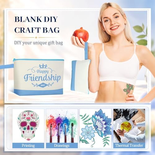 Silkfly 15 Pcs Cotton Canvas Makeup Bags Cosmetic Zipper Bags 10.2 x 5.5 x 2'' Blank DIY Pouch Bulk Pencil Case with Bottom Travel Toiletry Pouch for Women Craft Decor Gift (Beige and Light Blue)