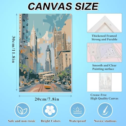 4 Pack Framed Town Paint by Numbers Kits for Adults with Easel (8x12in)