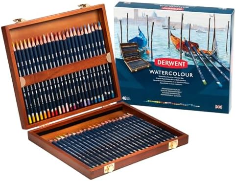 Derwent Colored Pencils, WaterColour, Water Color Pencils, Drawing, Art, Wooden Box, 48 Count (0700758)