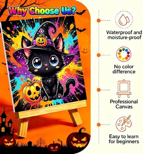 Tabszca 4 Pack Halloween Paint by Numbers Kit for Kids with Frame 8x8 Inch