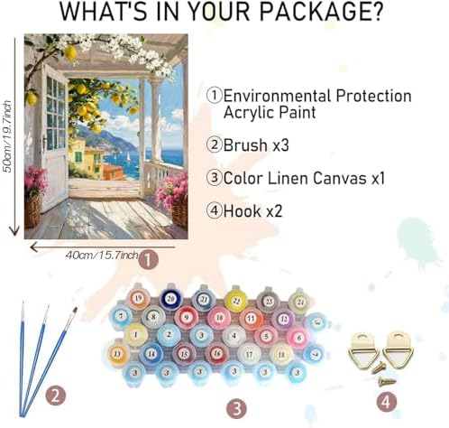 Landscapes Paint by Numbers Kit for Adults,Seaside Scenery Acrylic Paint by Number Kits on Canvas for Adult Beginners,DIY Watercolor Oil Painting Art Kit Crafts for Home Decor Gifts 16X20 Inch.