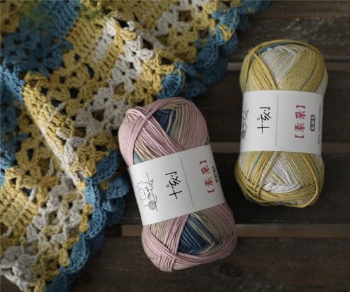 Fine Knitted and Crocheted Cotton Yarn, 100% Long Staple Cotton Yarn Multicolour Gradient Yarn, Infant Sports, 2 Packages 100 g/3.52 oz (50 g/162 yds per Strand) - sc05