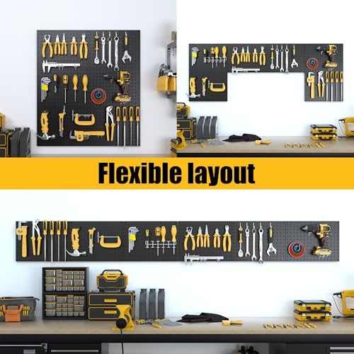 Spampur Peg Board, 6 Pack Metal Pegboard Panels with 50 Hooks