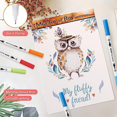 ZSCM 60 Colors Markers for Adult Coloring Books No Bleeding - Duo Tip Pens | Fine & Brush Coloring Marker for Adult Calligraphy, Illustration, Cards Drawing, Note taking Lettering, Journaling