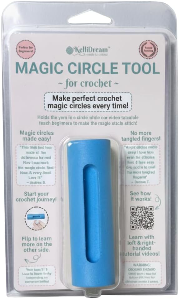 KelliDream Original Magic Circle Crochet Tool w Right & Left-Handed Step by Step Online English Instructions & Videos, Learn How to Make a Magic Circle Stitch w All Yarn Sizes (Blue)
