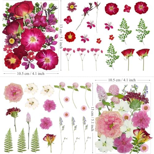 MIKIYA 86Pcs Dried Pressed Flowers for Resin, Real Natural Bulk Assorted Dry Floral Leaves for DIY Art Crafts, Epoxy Molds, Jewelry, Soap, Candle Making, Nails Decors