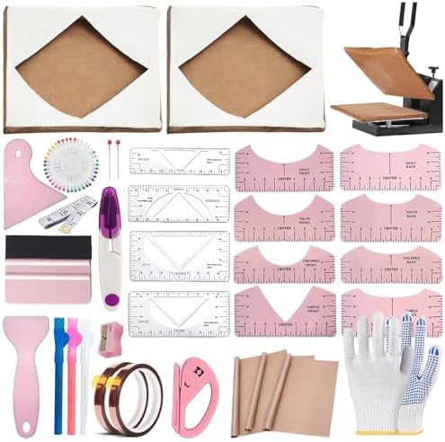DNSGOOR Sublimation Shirts Tool Kits for Vinyl Alignment with 2 Pcs Heat Press Platen Wrap Cover 16 x 20 Inch for Cricut Heat Press HTV Vinyl Center Designs,Craft Sewing Accessories