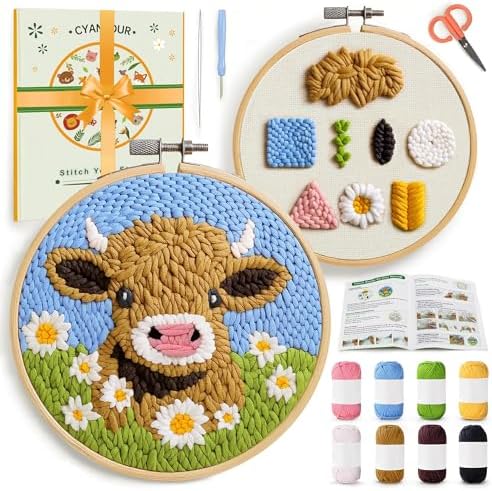 CYANFOUR Punch Needle Kit for Beginners, Highland Cow Punch Needle Kits