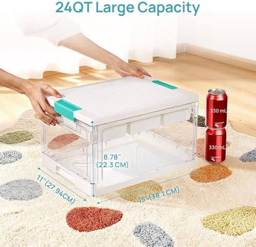 Vtopmart 24 QT Clear Plastic Storage Box with Building Baseplate Lid,2 Pack