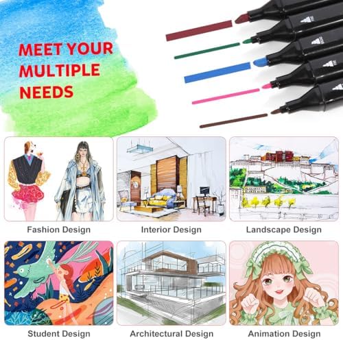 Alcohol Markers 120 Colors with Base Dual Tip Art Drawing Markers | for Anime Sketch Illustrations - Refillable