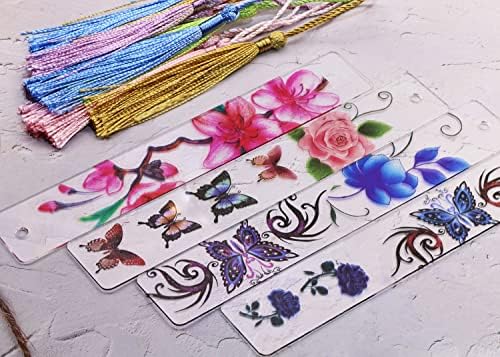 Blank Clear Acrylic Bookmarks Penta Angel 20Pcs Plastic Craft Transparent Acrylic Book Page Marks with 20Pcs Small Book Page Marks Tassels for DIY Projects and Graduation Gift Tag (Rectangle)