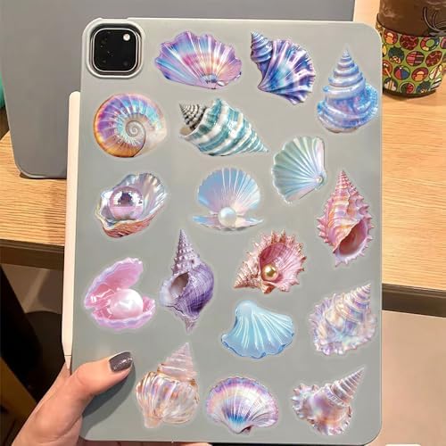 50pcs Fantasy Seashell Stickers Pack – Clear Ocean Shell Pearl Scrapbook Stickers for Journaling, Planner, Laptop, Water Bottle Decoration