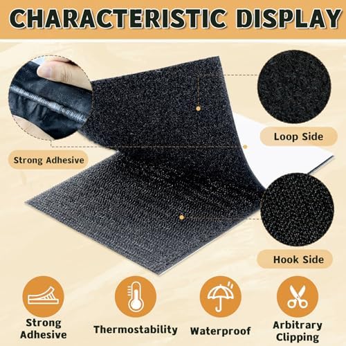 12 Sets - 4x6 inch Square Hook and Loop Tapes, Fabrics Nylon, Black