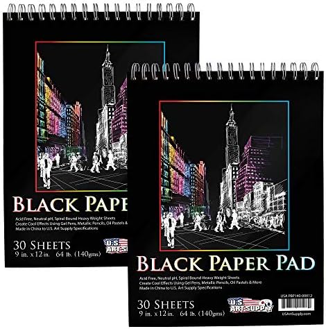 U.S. Art Supply 9x12 Premium Heavy-Weight Black Paper Sketchbook Pad