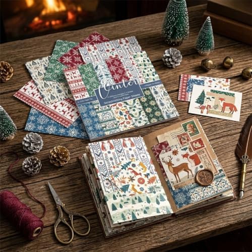 24 Sheets Christmas Scrapbooking Paper Pad - 6inch Patterns Designed Supplies for Valentine Christmas DIY Crafts Cardstock Material Journals Collage Diary Gift Folded Wrapping