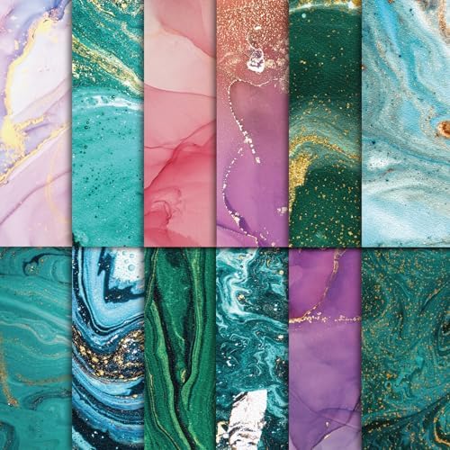 48 Sheets Marbling Scrapbook Paper,Marbling Pattern Decorative Scrapbook Paper for Journals DIY Cards and Photo Albums,Aesthetic Craft Supplies