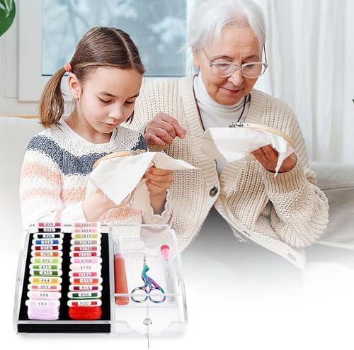 Acrylic Working Tray for Cross Stitch and Embroidery Supplies, Embroidery Floss Bobbins Organizer Tray with Magnetic Needle Holder and Tools Storage