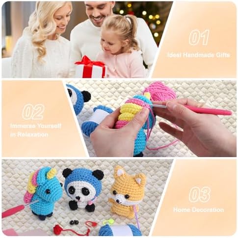 Autglint Fox Crochet Kit for Beginners, Amigurumi Animal DIY Knitting Kit with Step-by-Step Video Guides, Learn to Crochet Kit for Adults & Kids with Pre-Started Yarn - Orange Fox