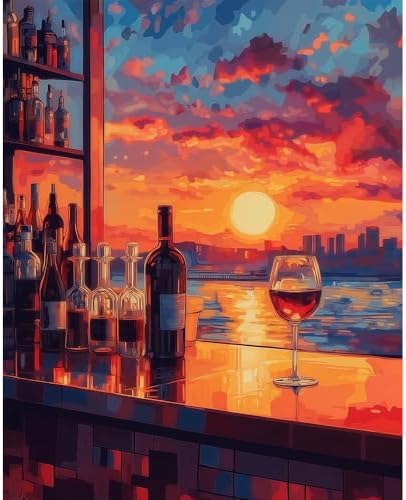 Natuyalo Paint by Numbers for Adults Beginner, Bar Sunset Paint by Number Kits on Canvas Without Framed, Cityscapes Paint by Easy Acrylic Painting by Number Kits Home Wall Decor 16x20 inch