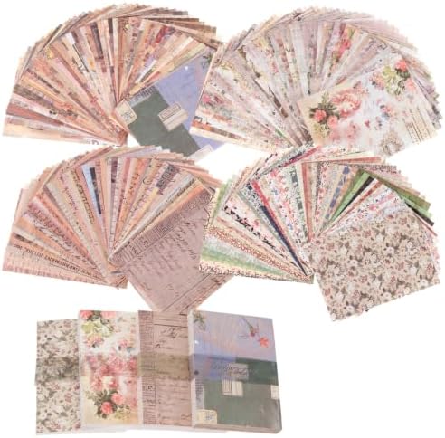 400 Sheets Vintage Scrapbook Paper Assorted, 4 Color Mixed Craft Papers, Premium Special Textured Set, Multipurpose DIY Supplies for Scrapbooking Junk Journaling Handmade Art Projects