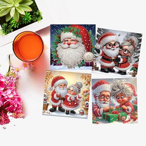 6Pcs Christmas Greeting Card DIY Diamond Art Painting Greeting Cards Blessing Folding Card Kit with White Envelopes Diamond Arts Crafts for Birthday Festival Gift-Santa Claus01