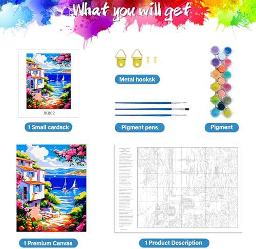 ZTOTZ Pink Landscape Paint by Numbers kit for Adults,Easy Paint by Numbers kit Seaside,Summer Holiday Number Painting for adults16X20 inch