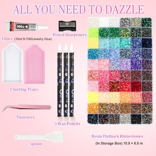 2 Boxes 60 Color 150000+Pcs Rhinestones for Bedazzling Kit 3mm