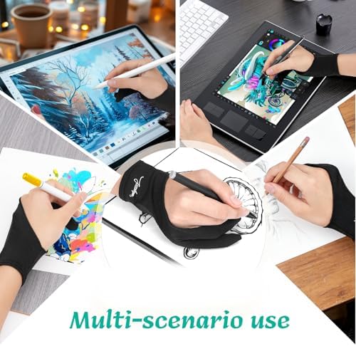 Digital Drawing Glove 3-Layer Palm Rejection(Medium,Black) Two-Finger Artist Glove for Graphics Drawing Tablet,Monitor,Sketching,ipad,Paper,Fits for Right and Left Hand