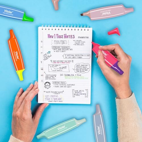 Vitoler Highlighters Assorted Colors,Bible Highlighters,6 Pcs,12 Colors,Dual Tips,No Bleed,Aesthetic Highlighter,Marker Pens for Office Supplies