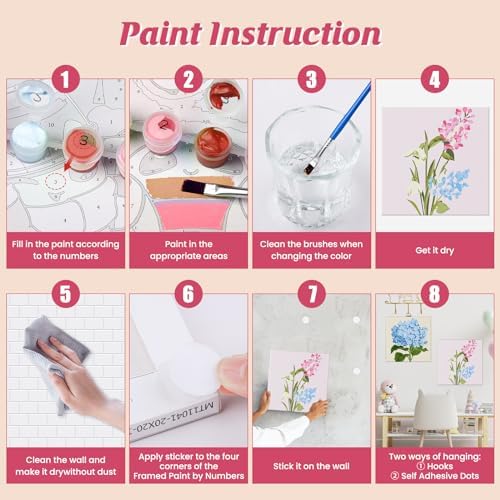 Genius maker Paint by Number for Adults Beginners, 4 Pack DIY Adult Paint by Number Kits on Canvas Framed, Flowers Color by Numbers Acrylic Oil Painting Number Kits Crafts for Home Wall Decor 8x8inch