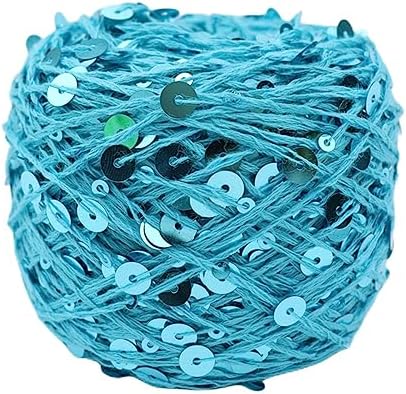 Shimmering Sequin Cotton Yarn 153yard Sparkling Thread Crochet Strings for Headband Beanie Knitting Sweater Weaving DIY Stitch Winter Accessories Rag Doll (SkyBlue)