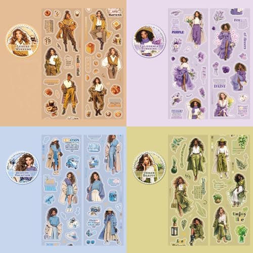 4 Rolls PET Tapes Pre-Cut Washi Tape Stickers for Scrapbooking People Stickers Tape journaling Girl Pattern Tape Sticker Sticker Rolls for Scrapbooking
