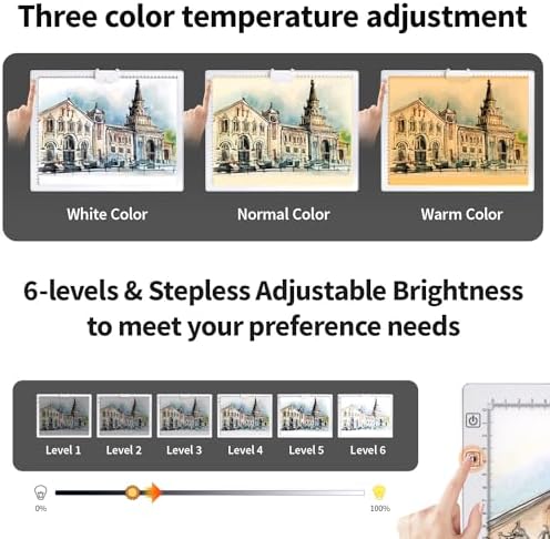 Rechargeable A3 Diamond Art Light Board with Padded Case,Light Pad with Stand,3 Colors Stepless Dimmable and 6 Levels of Brightness Light Box for tracing,Diamond Painting,Drawing,Sketching(White)