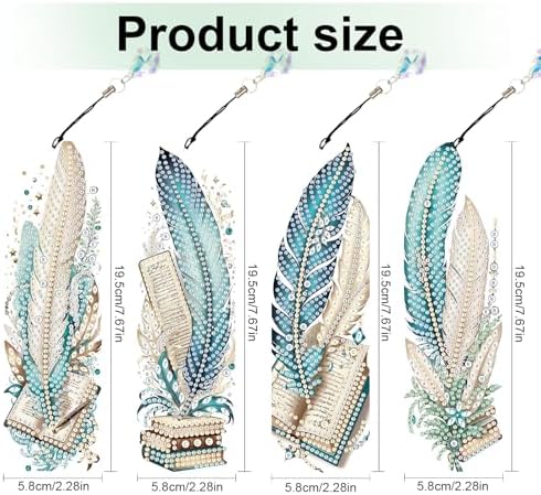 4-Pack 5D Diamond Painting Bookmarks Kit, Peacock Feather DIY Diamond Art Bookmarks with Rhinestones and Tassels, Creative Bookmark Making Set for Adults, Gift for Book Lovers