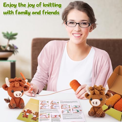 2PCS Highland Cow Crochet Kit for Beginners Crochet Starter Kit for Adults
