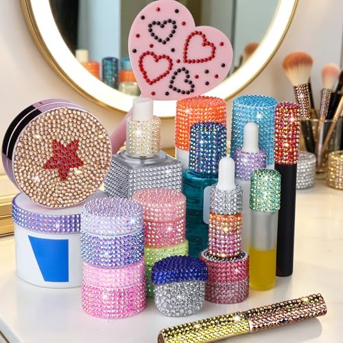 YGDZ 64 Grids Bedazzling Kit, 40000Pcs Jelly Resin Rhinestones for Diamond Art, Silver Flatback Gems, Bedazzled Kits with B7000 Jewelry Glue, Bedazzling Tool, Nail Charms, for Nail Art, Crafts, DIY